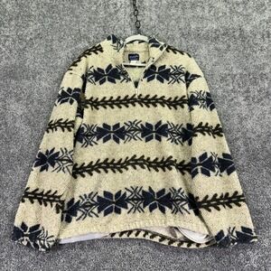 Vintage Wrangler Sweater Mens Large Beige Fleece 1/4 Zip Mock Neck Fair Isle